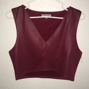 Burgundy leather crop top